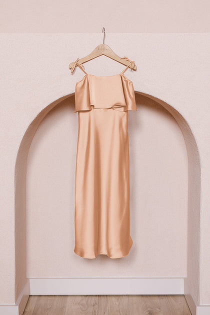 Kids Riley Convertible Satin Dress | Made To Order | Peach