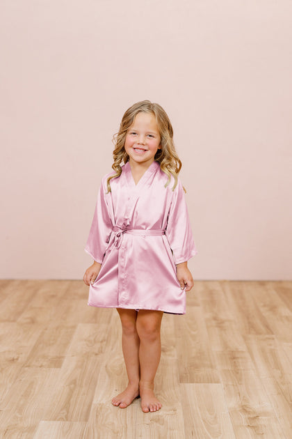 Kids Getting Ready Satin Robe | Made To Order - Baby Pink