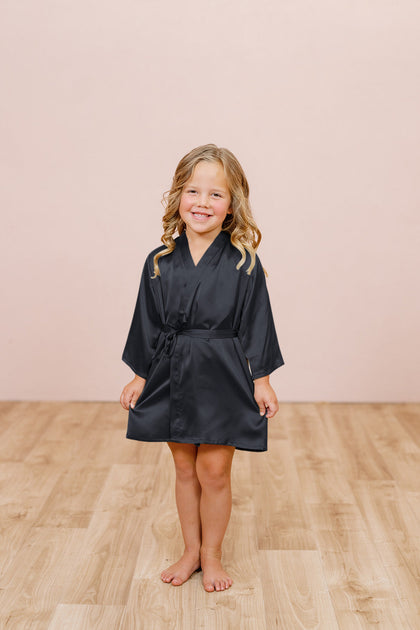 Kids Getting Ready Satin Robe | Made To Order - Black