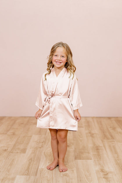Kids Getting Ready Satin Robe | Made To Order - Blush
