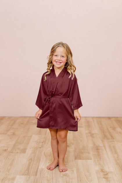 Kids Getting Ready Satin Robe | Made To Order - Cabernet