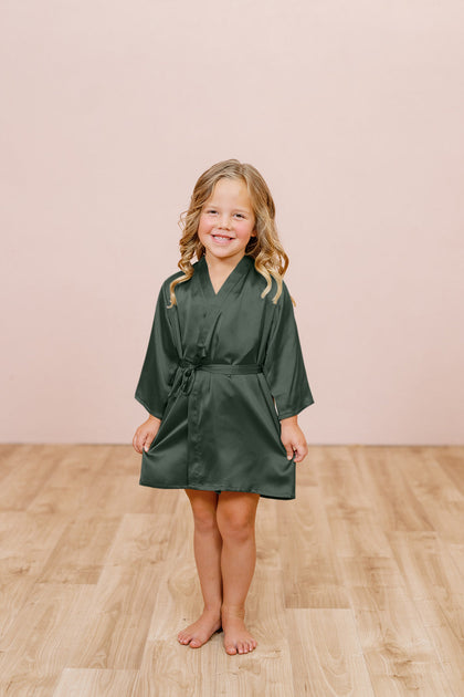 Kids Getting Ready Satin Robe | Made To Order - Deep Olive