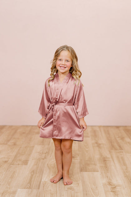 Kids Getting Ready Satin Robe | Made To Order - Desert Rose