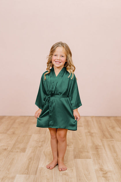 Kids Getting Ready Satin Robe | Made To Order - Emerald