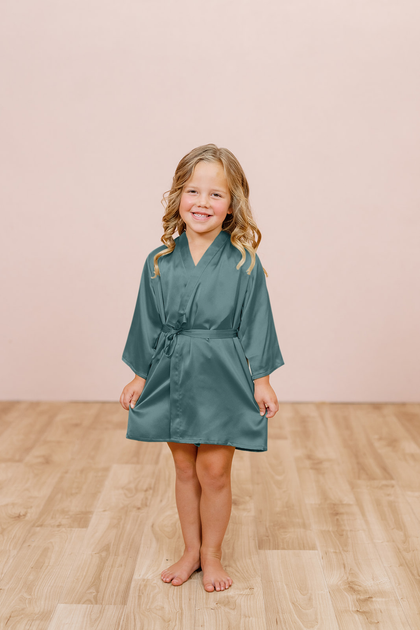 Kids Getting Ready Satin Robe | Made To Order - Eucalyptus
