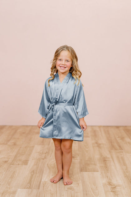 Kids Getting Ready Satin Robe | Made To Order - French Blue