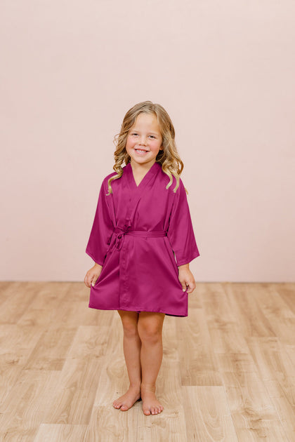 Kids Getting Ready Satin Robe | Made To Order - Fuchsia