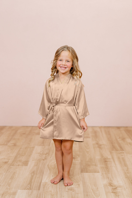 Kids Getting Ready Satin Robe | Made To Order - Honey Beige