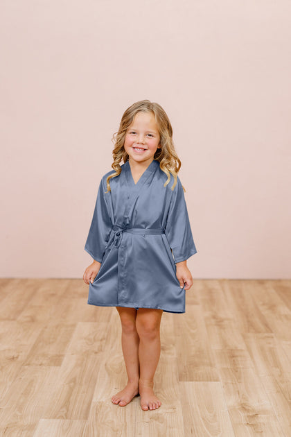 Kids Getting Ready Satin Robe | Made To Order - Indie Blue