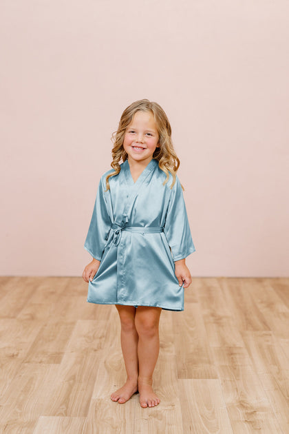 Kids Getting Ready Satin Robe | Made To Order - Light Blue