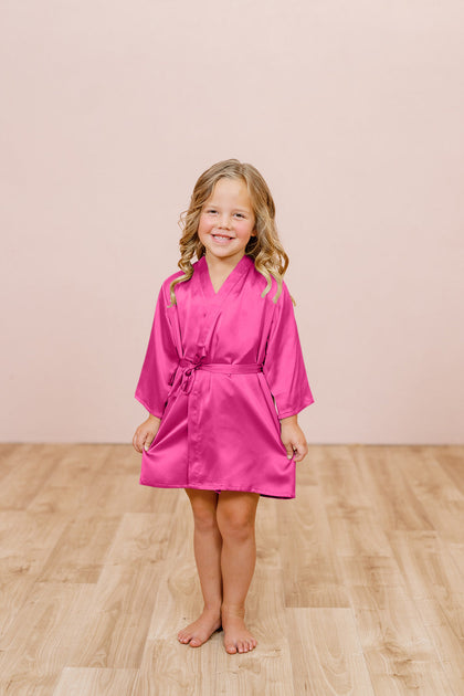 Kids Getting Ready Satin Robe | Made To Order - Malibu Pink