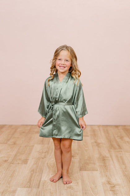 Kids Getting Ready Satin Robe | Made To Order - Sage