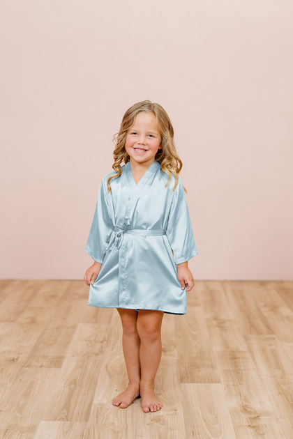 Kids Getting Ready Satin Robe | Made To Order - Sky Blue