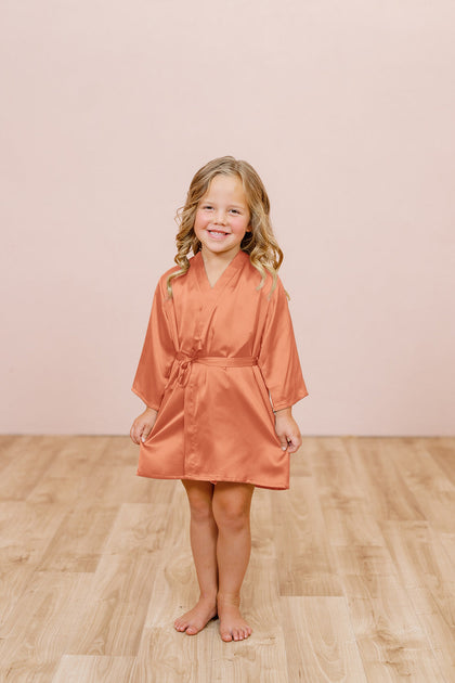 Kids Getting Ready Satin Robe | Made To Order - Tangerine