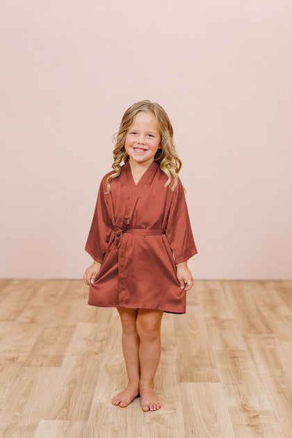 Kids Getting Ready Satin Robe | Made To Order - Terracotta Rust