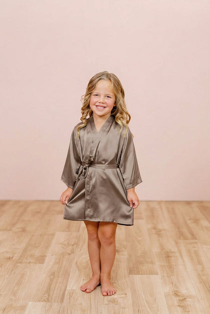 Kids Getting Ready Satin Robe | Made To Order - Truffle