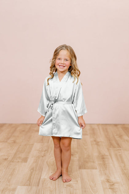 Kids Getting Ready Satin Robe | Made To Order - White Pearl