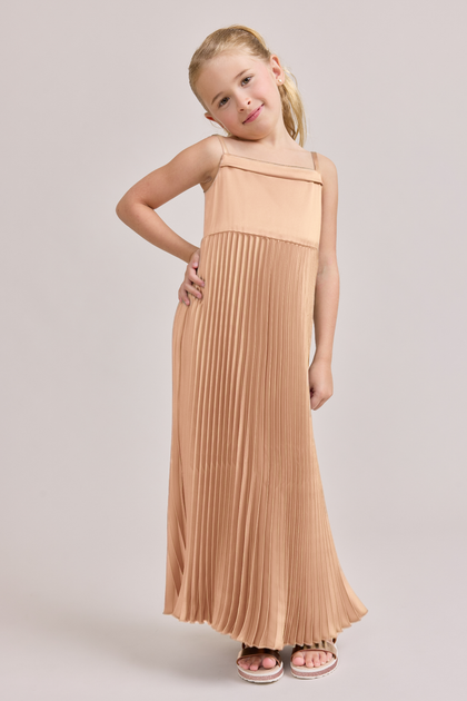 Kids Saylor Satin Pleated Dress | Made To Order | Peach