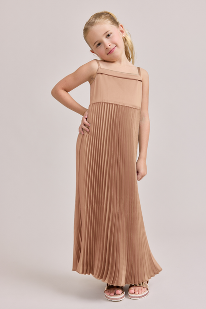 Kids Saylor Satin Pleated Dress | Made To Order | Toffee
