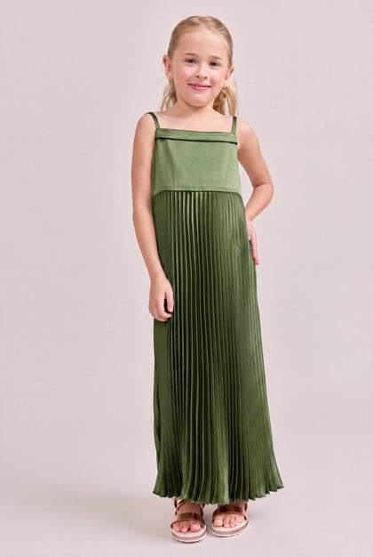Kids Saylor Satin Pleated Dress | Made To Order | Fern