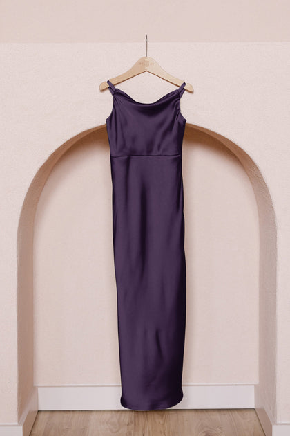 Juniors Skye Satin Dress | Made To Order | Eggplant
