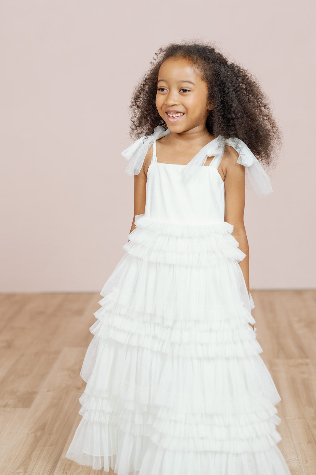 girls tulle dress Sleeveless Ivory Ankle Length Kids Flower Girl Layers of soft tulle Backless Sleeveless Two-Tone Ball Gown