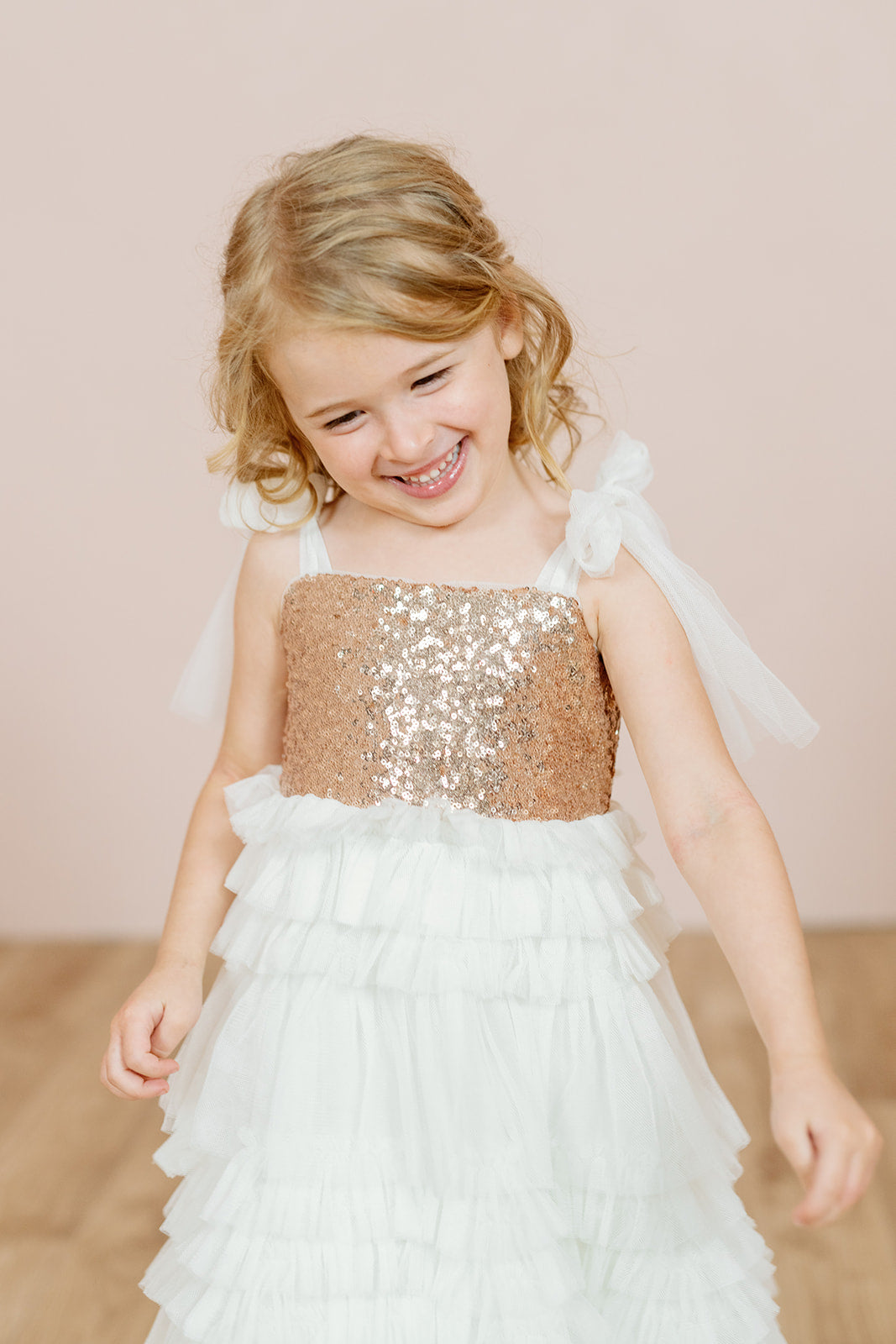 Kids Tallulah Sequin + Tulle Dress | Made To Order Rose Gold Sequin / Bradshaw Blush Tulle Kids Tallulah Sequin + Tulle Dress | Made To Order Rose Gold Sequin / Bradshaw Blush Tulle
