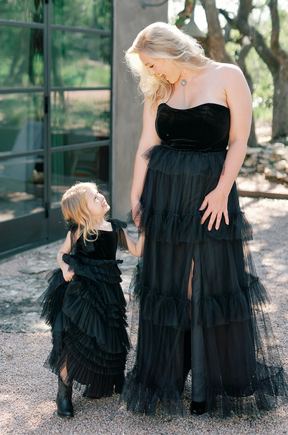 Model: Demi; Size: 4T; Color: Black (Pictured with Frankie Velvet + Tulle in Black)
