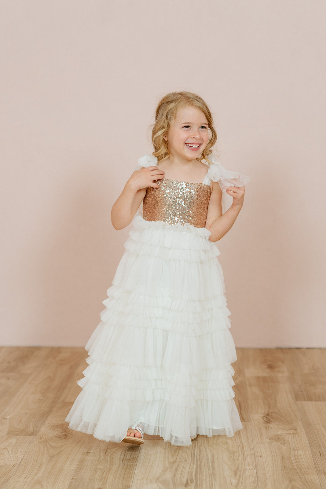 Kids Tallulah Sequin + Tulle Dress | Made to Order Rose Gold Sequin / White Pearl Tulle Kids Tallulah Sequin + Tulle Dress | Made to Order Rose Gold Sequin / White Pearl Tulle