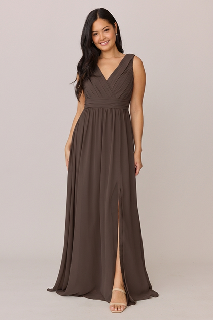 Kiera Chiffon Dress | Made To Order | Espresso
