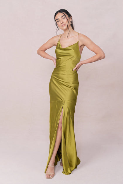 Kimora Satin Dress | Made To Order | Chartreuse