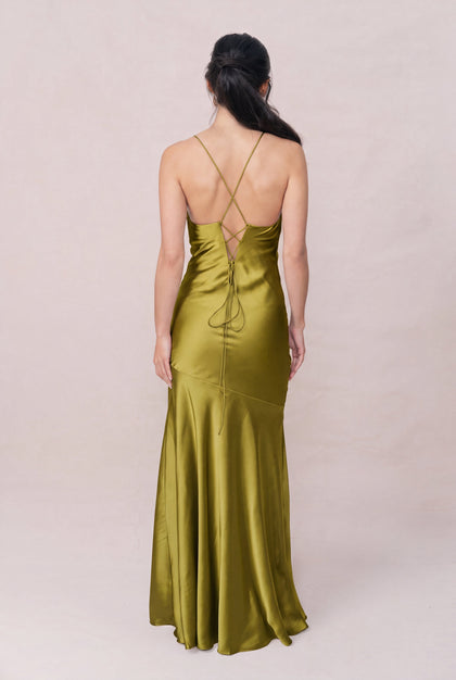 Kimora Satin Dress | Made To Order | Chartreuse