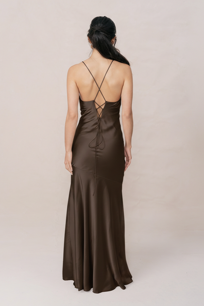 Kimora Satin Dress | Made To Order | Espresso