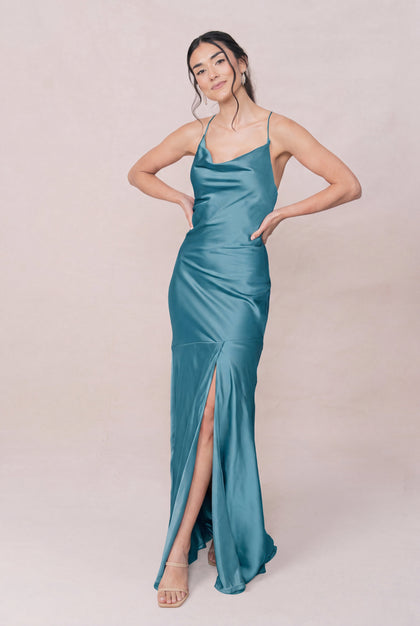 Kimora Satin Dress | Made To Order | Turquoise