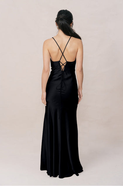 Kimora Satin Dress | Made To Order | Black