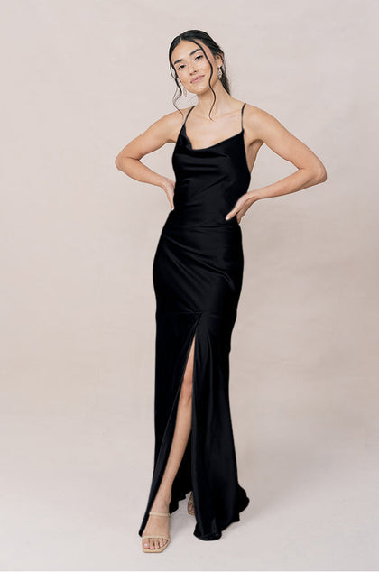 Kimora Satin Dress | Made To Order | Black