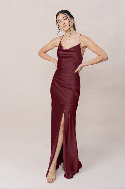 Kimora Satin Dress | Made To Order | Cabernet