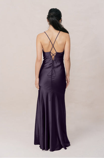 Kimora Satin Dress | Made To Order | Eggplant