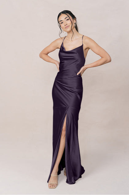 Kimora Satin Dress | Made To Order | Eggplant