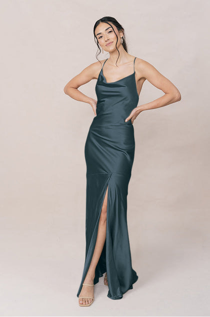 Kimora Satin Dress | Made To Order | Eucalyptus