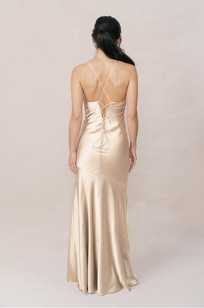 Kimora Satin Dress | Made To Order | Gold Champagne
