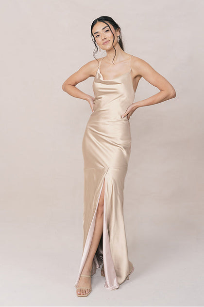 Kimora Satin Dress | Made To Order | Gold Champagne