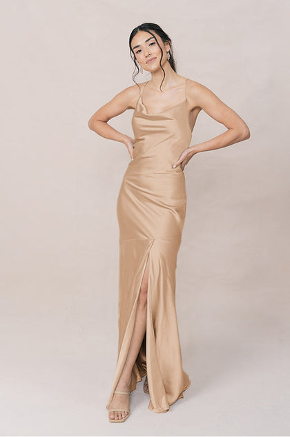 Kimora Satin Dress | Made To Order | Honey Beige