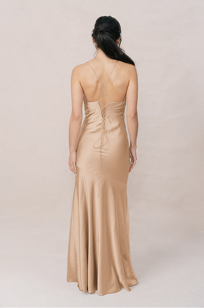 Kimora Satin Dress | Made To Order | Honey Beige