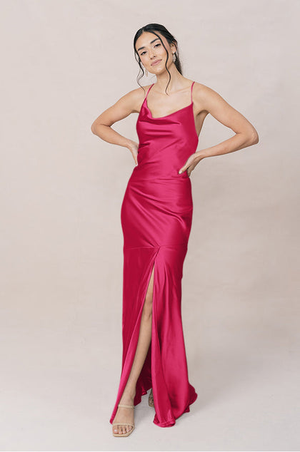 Kimora Satin Dress | Made To Order | Hot Pink