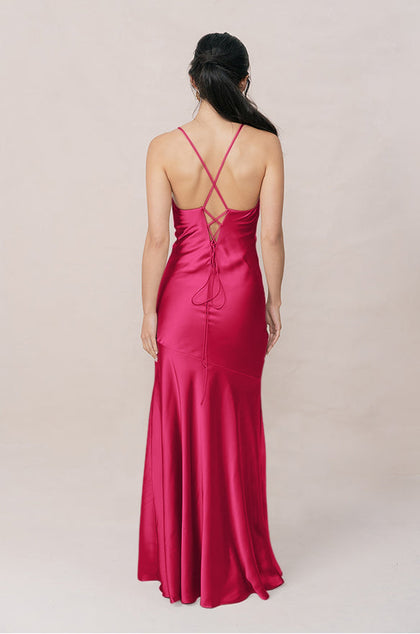 Kimora Satin Dress | Made To Order | Hot Pink