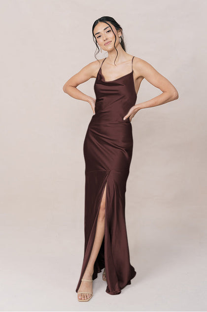 Kimora Satin Dress | Mahogany