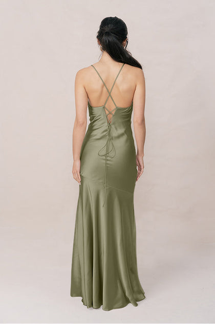 Kimora Satin Dress | Made To Order | Moss