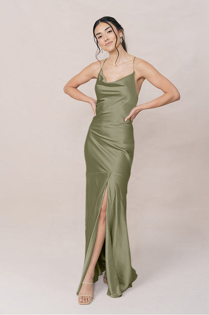 Kimora Satin Dress | Made To Order | Moss
