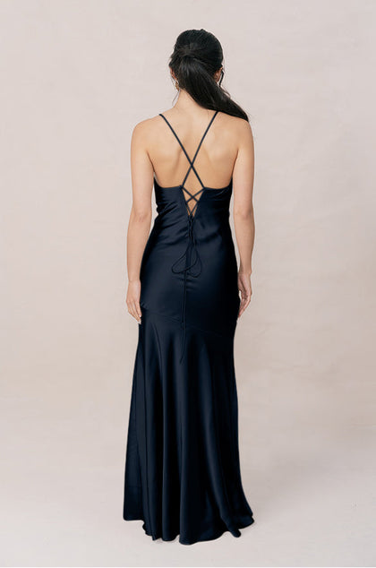 Kimora Satin Dress | Made To Order | Navy Blue